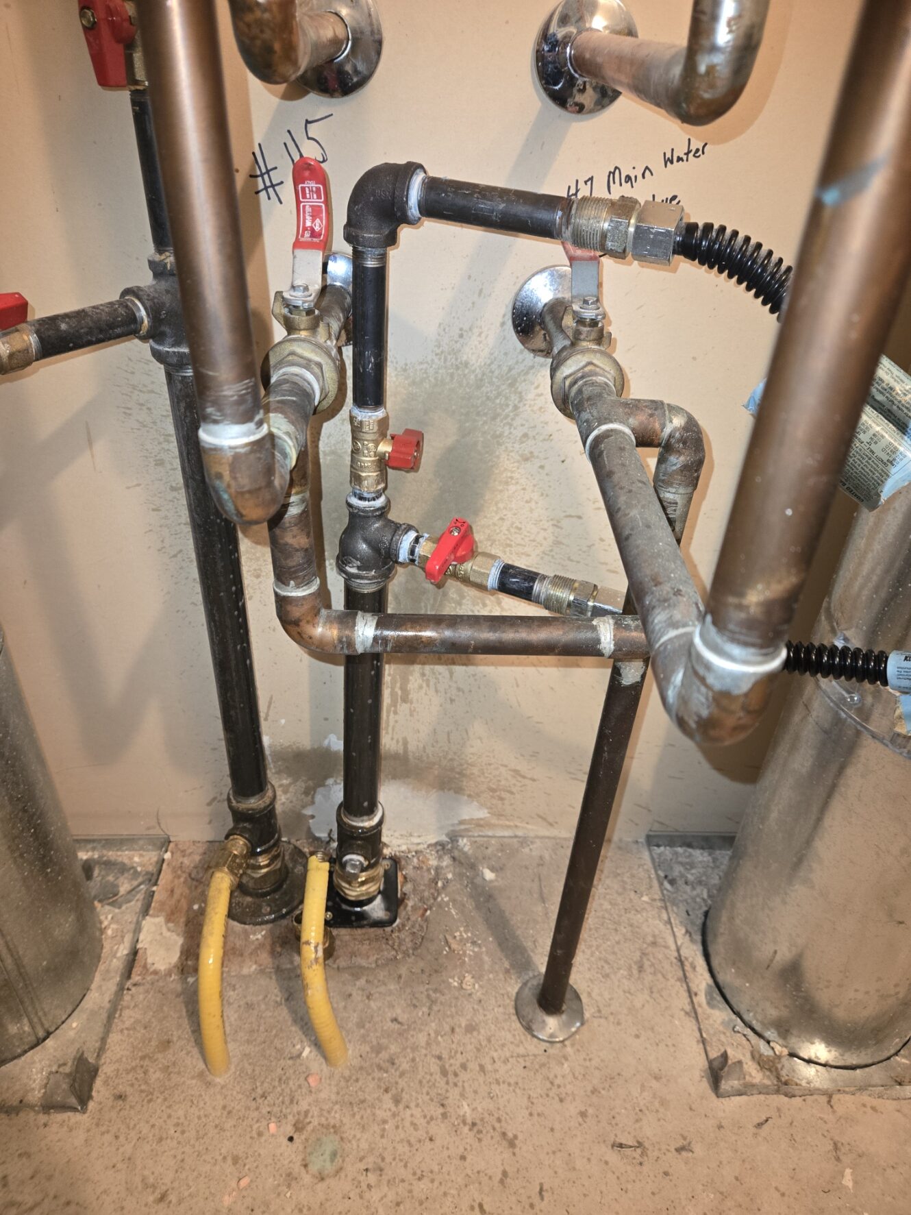 Gas and water piping inspection in a mechanical room